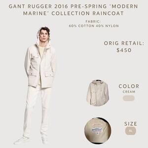 GANT Rugger Modern Marine Raincoat Cream Men’s M | Lightweight Hooded Jacket
